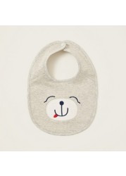 Juniors Bear Embroidered Detail Bib with Press Button Closure