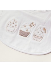 Giggles Cupcake Embroidered Bib with Snap Button Closure