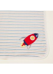 Juniors Striped Receiving Blanket with Rocket Embroidery - 76x102 cms