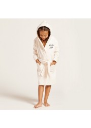 Juniors Text Embroidered Bathrobe with Hood and Tie-Ups