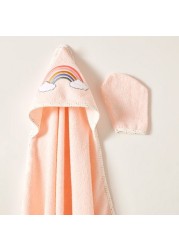 Juniors Rainbow Embroidered 2-Piece Hooded Towel and Mitten Muppet Set - 90x75 cms