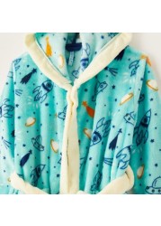 Juniors Space Print Bathrobe with Tie-Up and Hood