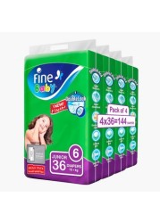 Fine Baby Green Size 6, Mega 144-Piece Diaper Pack - 16+ kgs