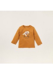 Juniors Bear Applique Long Sleeves T-shirt and Striped Pyjama Set