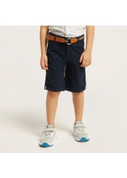 Juniors Solid Shorts with Button Closure and Belt