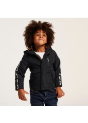 Juniors Hooded Solid Jacket with Long Sleeves and Tape Detail