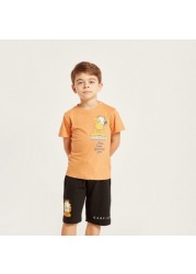 Garfield Print Round Neck T-shirt and Shorts Set