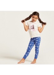 Barbie Print T-shirt and Contrast Full-Length Pyjama Set