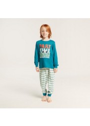 Juniors Printed Long Sleeves T-shirt and Striped Pyjama Set