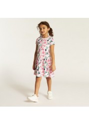 Juniors Printed Drop Waist Dress with Short Sleeves