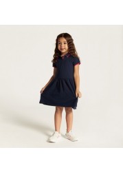 Juniors Solid Dress with Short Sleeves and  Piping Detail