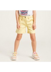 Juniors Solid Denim Shorts with Pockets and Button Closure