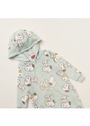 All-Over Snoopy Print Hooded Onesie with Long Sleeves and Zip Closure