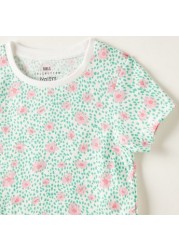 Juniors Floral Print Round Neck T-shirt with Short Sleeves