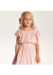 Juniors Striped Top with Round Neck and Flutter Sleeves