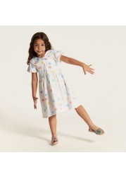 Juniors Polka Dot Dress with Ruffles and Balloon Sleeves