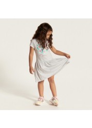 Juniors Printed Dress with Round Neck and Short Sleeves