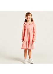 Juniors All-Over Printed Empire Dress with Long Sleeves