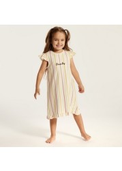 Juniors Striped Night Dress with Ruffles