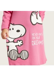 Snoopy Print Night Dress with Long Sleeves