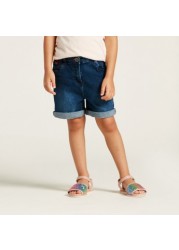 Lee Cooper Textured Denim Shorts with Pocket Detail and Belt Loops