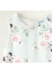 Disney Minnie Mouse Print Sleeveless Dress with Asymmetrical Hemline