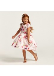 Hello Kitty Print Dress with Overlap Short Sleeves