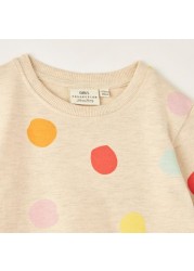 Juniors Polka Dot Print Pullover with Long Sleeves