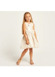 Textured Sleeveless Dress with Bow Applique Detail and Zip Closure