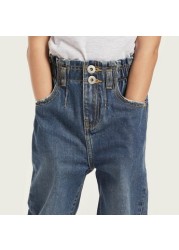 Juniors Solid Denim Jeans with Pockets and Elasticised Waist