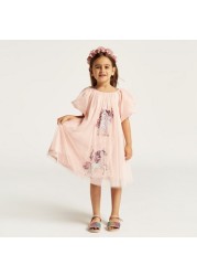 Juniors Unicorn Embellished Dress with Puff Sleeves