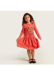 Juniors Printed Drop Waist Dress with Long Sleeves