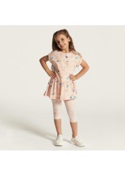 Juniors Printed Peplum Top and Striped Leggings Set