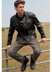 Signature Four Pocket Leather Biker Jacket