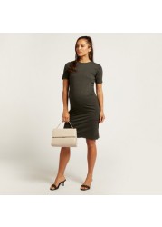 Love Mum Solid Maternity T-shirt Dress with Short Sleeves