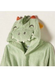 Juniors Dinosaur Applique Long Sleeves Robe with Hood and Tie-Up Belt