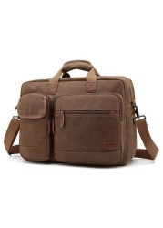 Coolbell - Messenger Bag Canvas  Business Laptop Briefcase - Brown 15.6&quot;