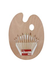 Art Max Wooden Palette W/Paint Brush Set (30 x 40 cm, 13 Pc.)