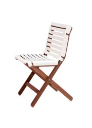 AT800 Aluminum & Teak Wood Dining Side Chair Maiori (100 x 45 x 83 cm, White & Natural)