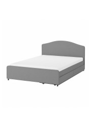 HAUGA Upholstered bed, 2 storage boxes