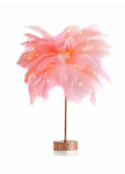 East Lady - Handmade Feather Led Table Lamp Pink/Gold 34X11Centimeter