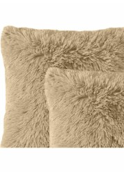 Luxe Decora 2-Piece Decorative Fur Cushion Set Beige 45x45cm