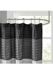 Madison Park Amherst Bathroom Shower Faux Silk Pieced Striped Modern Microfiber Bath Curtains, 72X72 Inches, Black