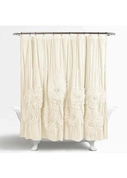 Lush Decor Serena Shower Curtain Ruffled Floral Shabby Chic Farmhouse Style Bathroom Decor, 72 X 72 , Ivory