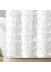 Lush Decor Avery Shower Curtain Ruffled Shabby Chic Farmhouse Style Bathroom, 72 X 72 , White