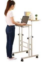 Naor Adjustable Stand Up Desk Mobile Standing Desk Height Adjustable Home Office Desk With Standing And Seating 2 Modes (Dark Color-101)