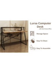 HomeCanvas Lursa Computer Desk with Hutch Home Office Workstation Modern Industrial design Ideal for Gaming and Study - Walnut/Black - 110x91x53cm