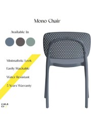 Mono Chair Dotted, Premium Stackable Chairs, Modern Nordic PP Chair for Indoor &amp; Outdoor Use, Dining &amp; Leisure Bistro Chairs By Daamudi (Slate Grey, 2 PC SET)