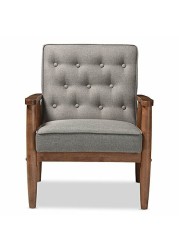 Baxton Studio Sorrento Mid-Century Retro Modern Fabric Upholstered Wooden Lounge Chair, Grey