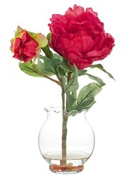 Nearly Natural 1278-RD Peony with Fluted Vase Silk Flower Arrangement, Red